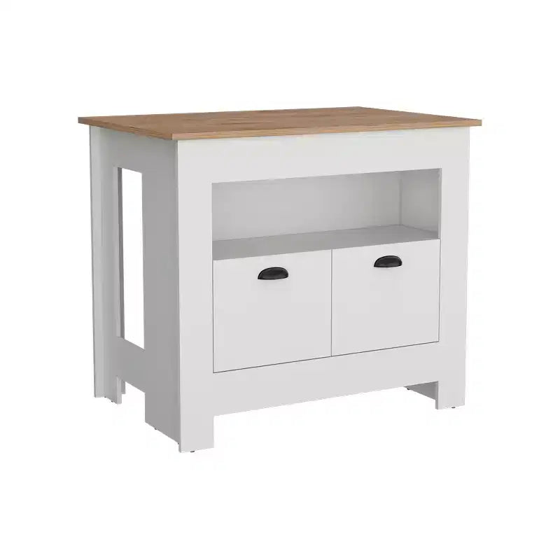 Îlot de cuisine minimaliste avec grand espace de rangement, table îlot de cuisine avec 2 portes et 3 étagères, organiseur de comptoir pour salle à manger
