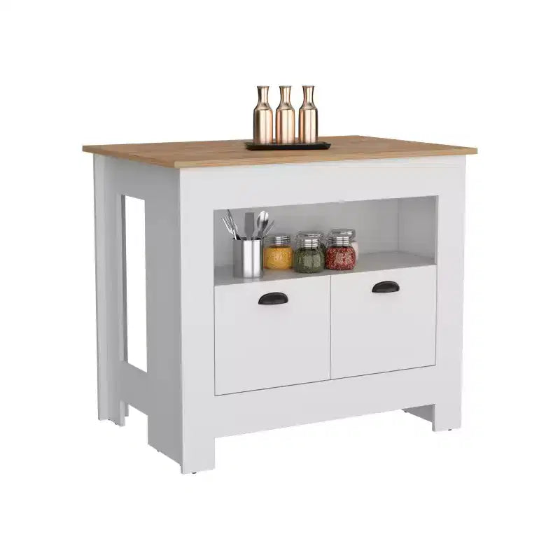 Îlot de cuisine minimaliste avec grand espace de rangement, table îlot de cuisine avec 2 portes et 3 étagères, organiseur de comptoir pour salle à manger