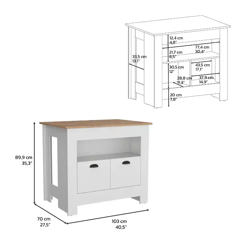 Îlot de cuisine minimaliste avec grand espace de rangement, table îlot de cuisine avec 2 portes et 3 étagères, organiseur de comptoir pour salle à manger