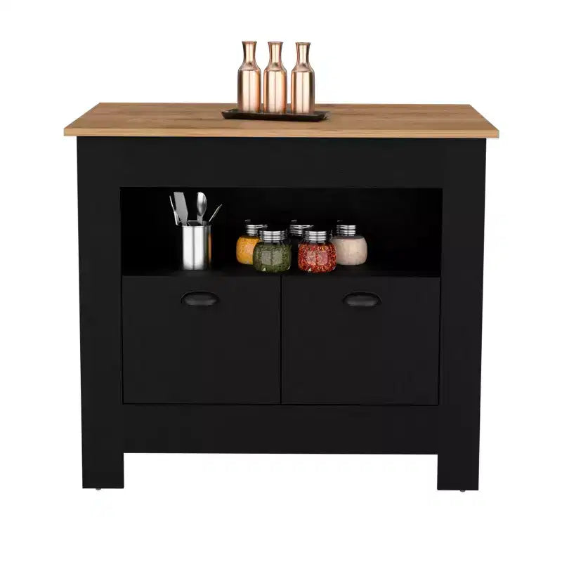 Îlot de cuisine minimaliste avec grand espace de rangement, table îlot de cuisine avec 2 portes et 3 étagères, organiseur de comptoir pour salle à manger