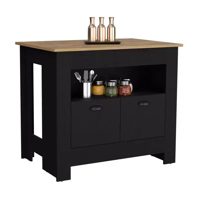 Îlot de cuisine minimaliste avec grand espace de rangement, table îlot de cuisine avec 2 portes et 3 étagères, organiseur de comptoir pour salle à manger