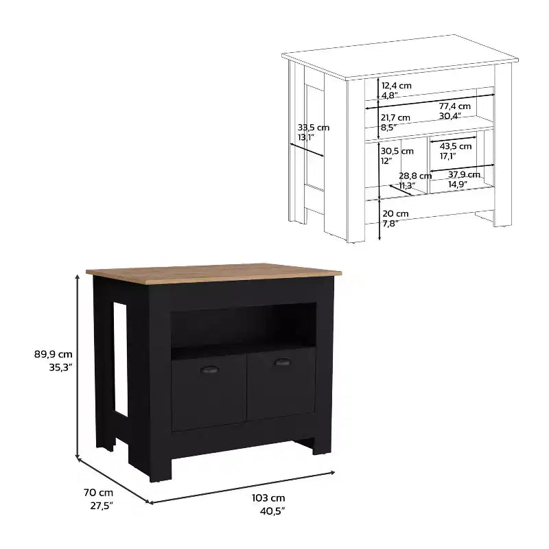 Îlot de cuisine minimaliste avec grand espace de rangement, table îlot de cuisine avec 2 portes et 3 étagères, organiseur de comptoir pour salle à manger