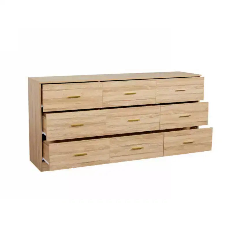 Commode de chambre en bois massif moderne à 9 tiroirs – Grand espace de rangement, grands tiroirs, robuste et sécurisée, convient au salon et à la chambre.