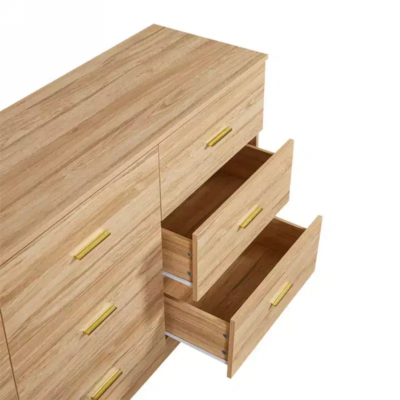 Commode de chambre en bois massif moderne à 9 tiroirs – Grand espace de rangement, grands tiroirs, robuste et sécurisée, convient au salon et à la chambre.