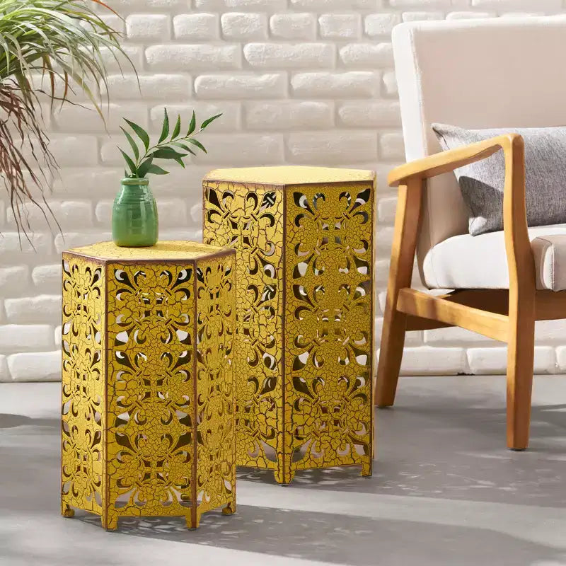 Table d'appoint de salon en fer, Table d'appoint d'extérieur, Table d'appoint hexagonale moderne pour patio