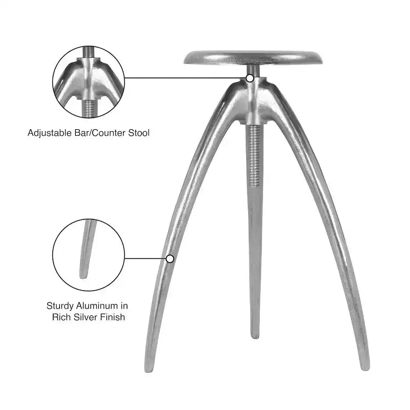 Tabouret de comptoir/bar en aluminium argenté