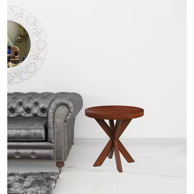 Table d'appoint ronde en bois manufacturé merisier ancien 26 po