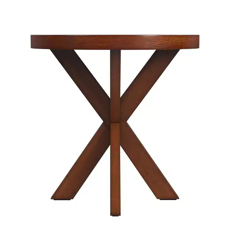 Table d'appoint ronde en bois manufacturé merisier ancien 26 po