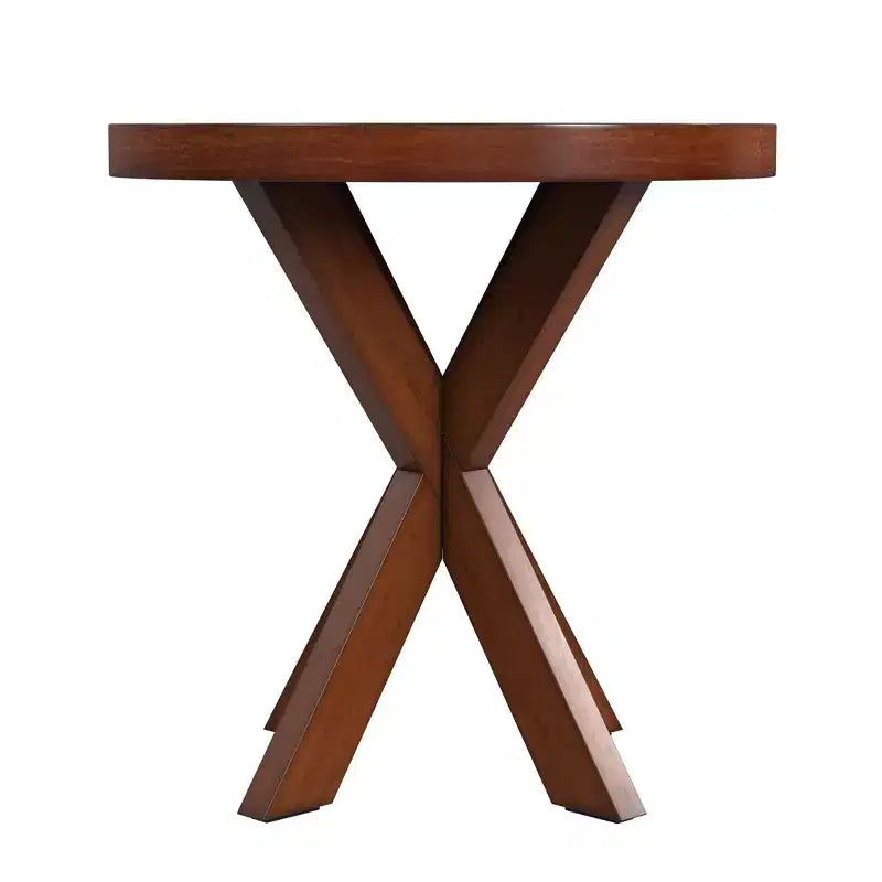 Table d'appoint ronde en bois manufacturé merisier ancien 26 po
