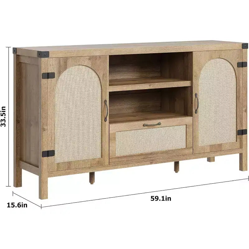 Buffet de 59 po avec rangement, armoire de cuisine de style campagnard avec étagères réglables