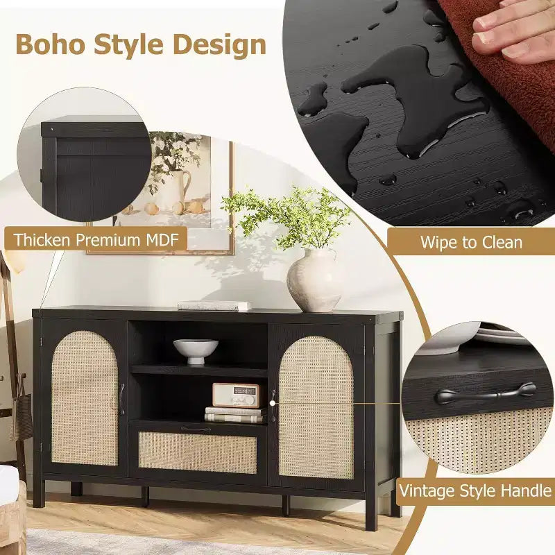 Buffet de 59 po avec rangement, armoire de cuisine de style campagnard avec étagères réglables