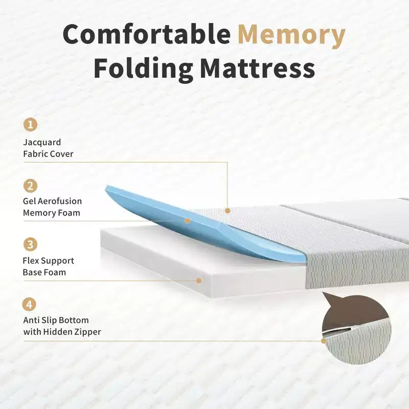 Matelas pliant 6 pouces en mousse à mémoire de forme, matelas pliant à trois volets, soutien ferme, facile à plier avec sac de rangement, lit d'appoint portable, camping, voyage, animaux de compagnie