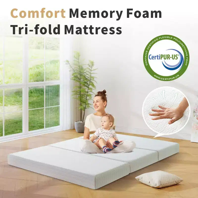 Matelas pliant 6 pouces en mousse à mémoire de forme, matelas pliant à trois volets, soutien ferme, facile à plier avec sac de rangement, lit d'appoint portable, camping, voyage, animaux de compagnie