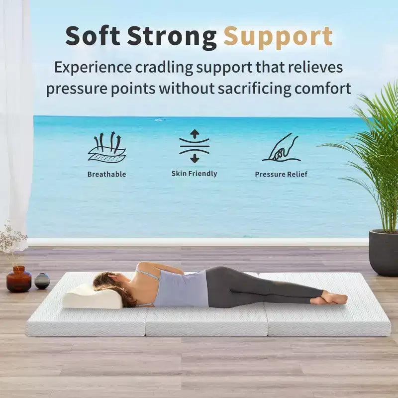 Matelas pliant 6 pouces en mousse à mémoire de forme, matelas pliant à trois volets, soutien ferme, facile à plier avec sac de rangement, lit d'appoint portable, camping, voyage, animaux de compagnie