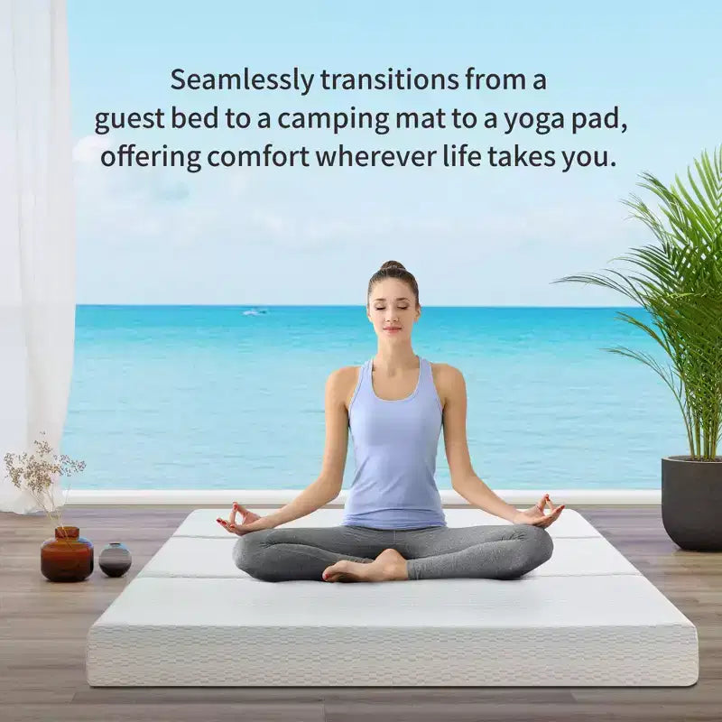 Matelas pliant 6 pouces en mousse à mémoire de forme, matelas pliant à trois volets, soutien ferme, facile à plier avec sac de rangement, lit d'appoint portable, camping, voyage, animaux de compagnie
