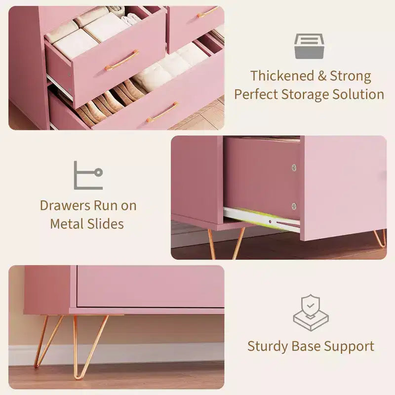 Commode à cinq tiroirs, 119 cm de large, avec station de charge, armoire de rangement autoportante, convient pour les armoires, les couloirs, les entrées