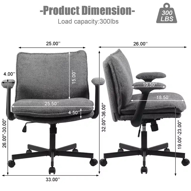Chaise Criss-Cross avec accoudoirs relevables et roulettes, large assise rembourrée, pivotante, pour bureau à domicile/coiffeuse
