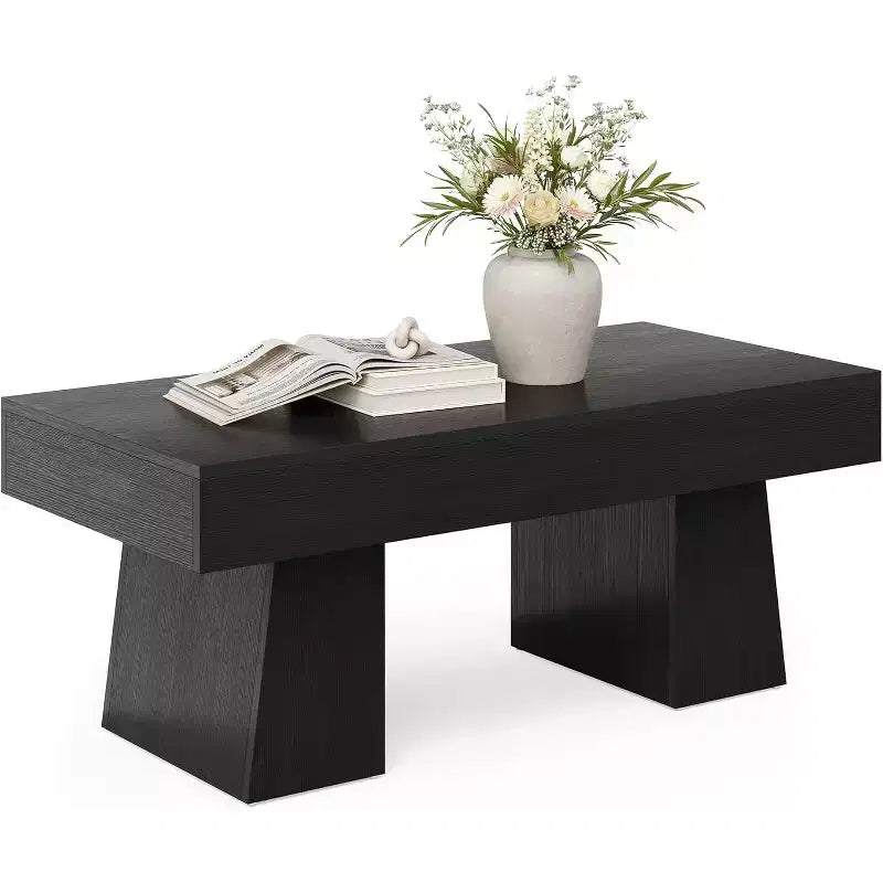 Table basse de ferme, table basse rectangulaire en bois de 120 cm avec base épaisse pour salon