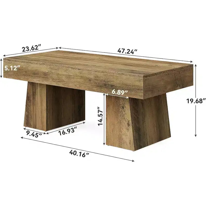 Table basse de ferme, table basse rectangulaire en bois de 120 cm avec base épaisse pour salon