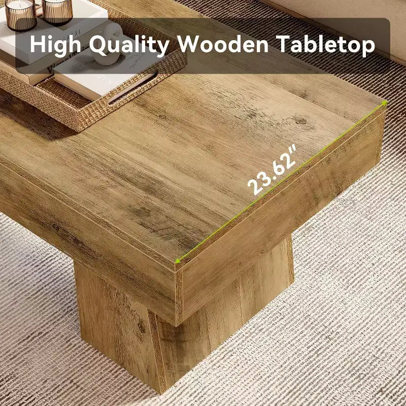 Table basse de ferme, table basse rectangulaire en bois de 120 cm avec base épaisse pour salon