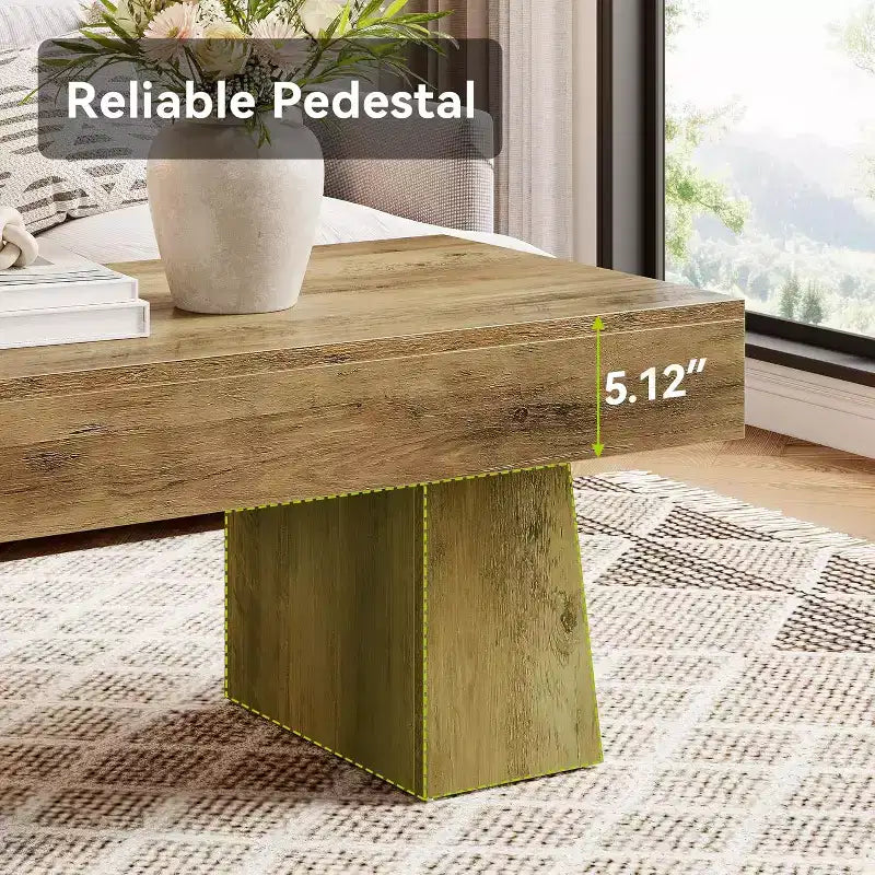 Table basse de ferme, table basse rectangulaire en bois de 120 cm avec base épaisse pour salon
