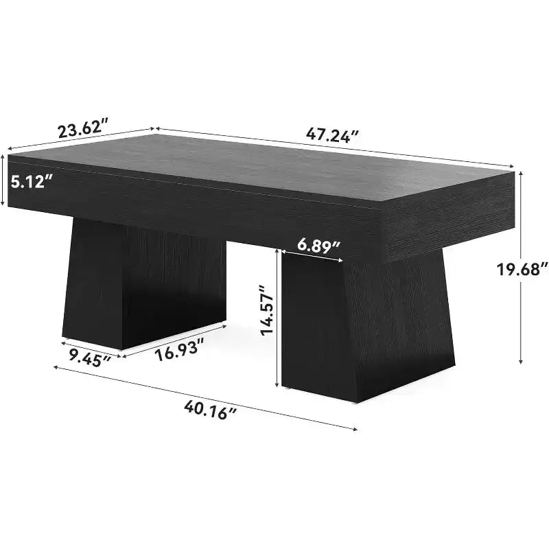 Table basse de ferme, table basse rectangulaire en bois de 120 cm avec base épaisse pour salon