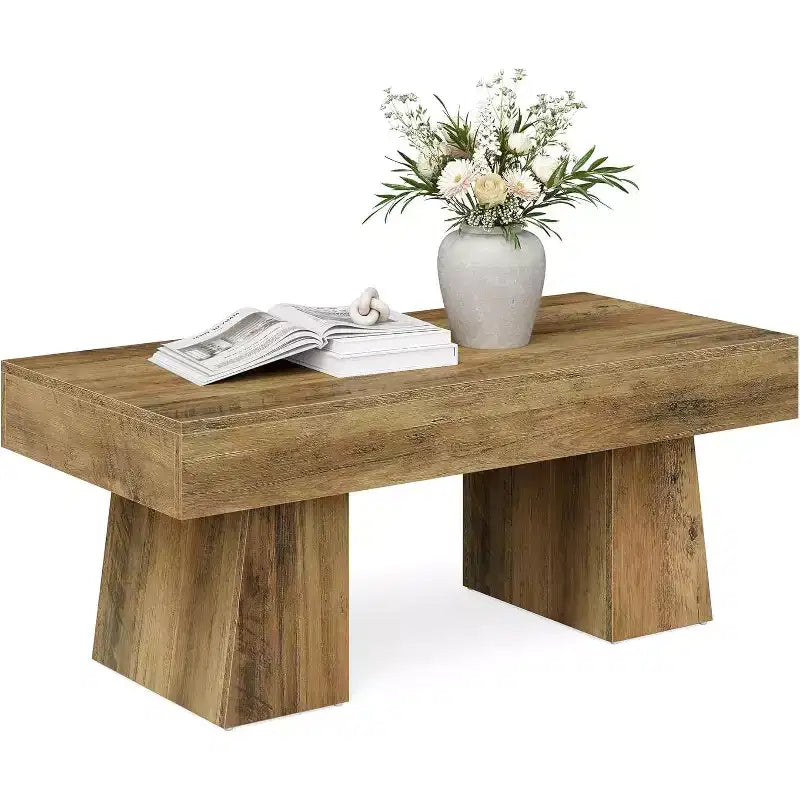 Table basse de ferme, table basse rectangulaire en bois de 120 cm avec base épaisse pour salon
