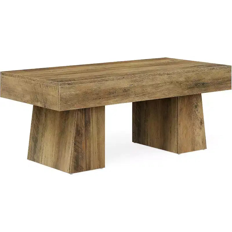 Table basse de ferme, table basse rectangulaire en bois de 120 cm avec base épaisse pour salon