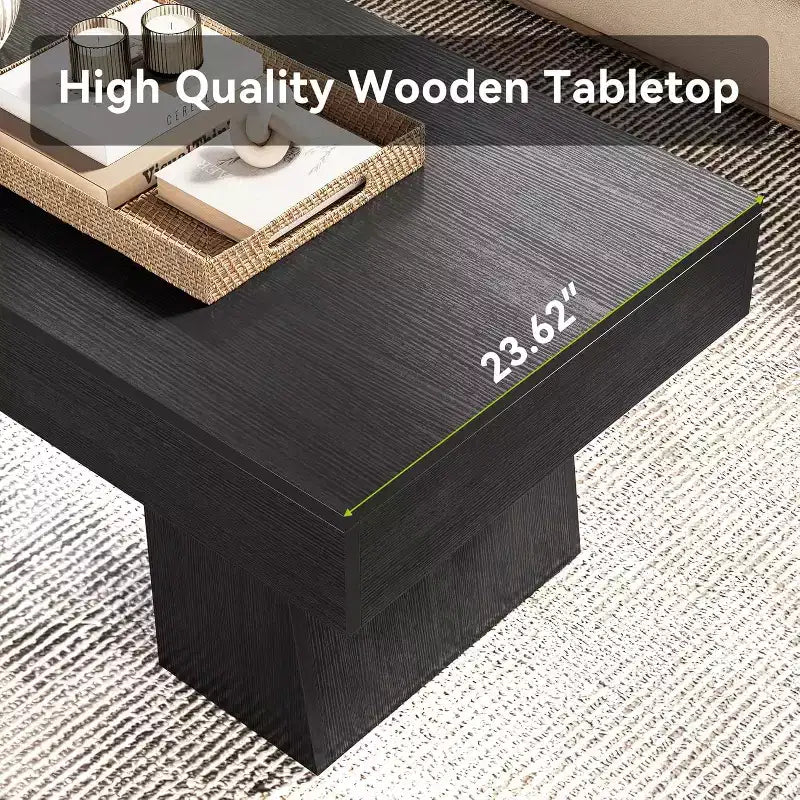 Table basse de ferme, table basse rectangulaire en bois de 120 cm avec base épaisse pour salon