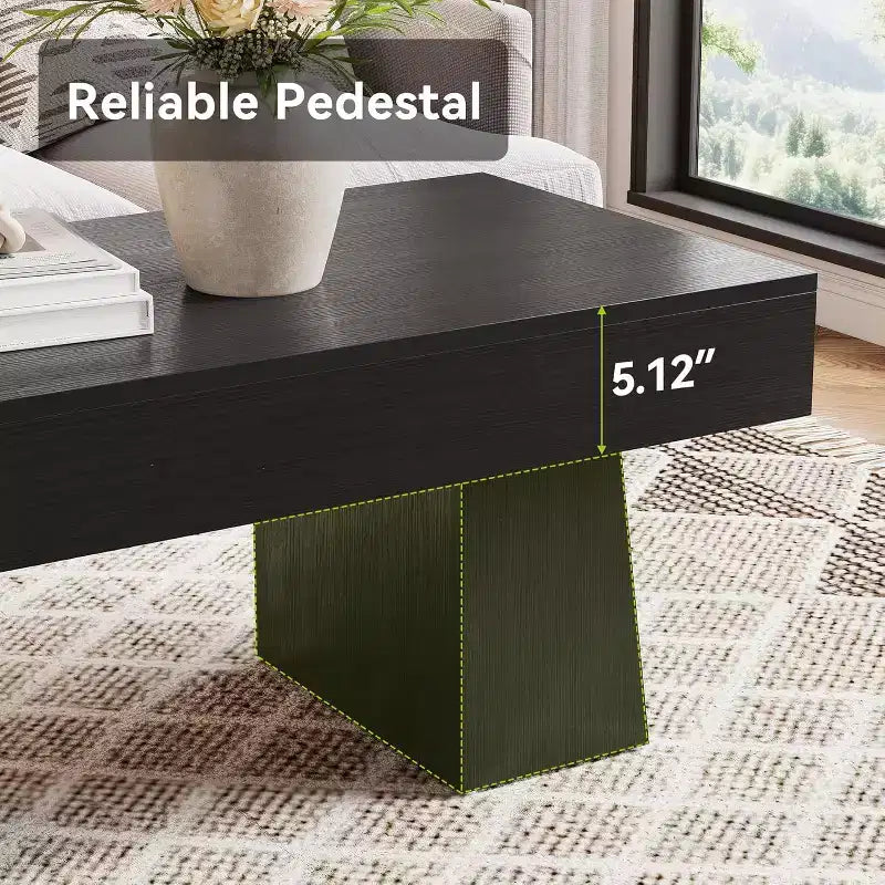 Table basse de ferme, table basse rectangulaire en bois de 120 cm avec base épaisse pour salon