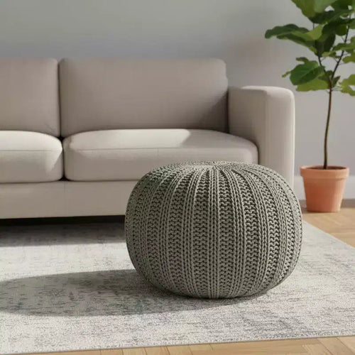 Pouf-ottoman rond en coton tricoté torsadé vert 20
