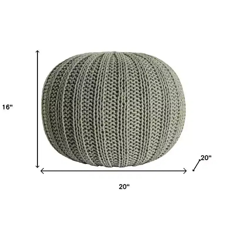 Pouf-ottoman rond en coton tricoté torsadé vert 20