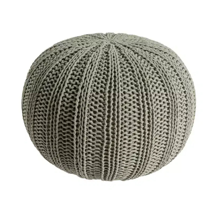 Pouf-ottoman rond en coton tricoté torsadé vert 20