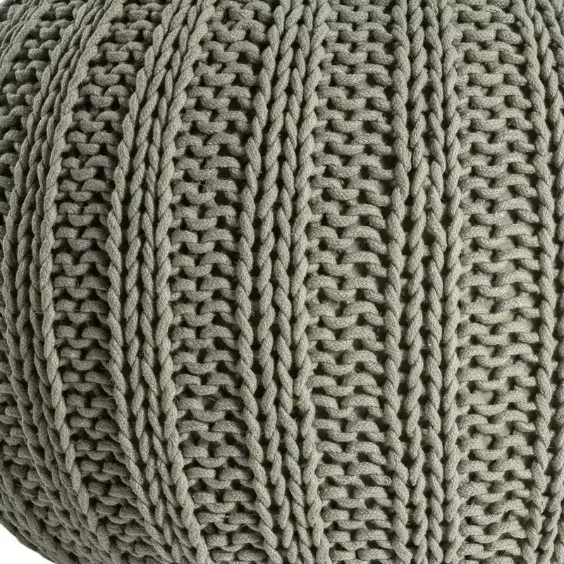 Pouf-ottoman rond en coton tricoté torsadé vert 20