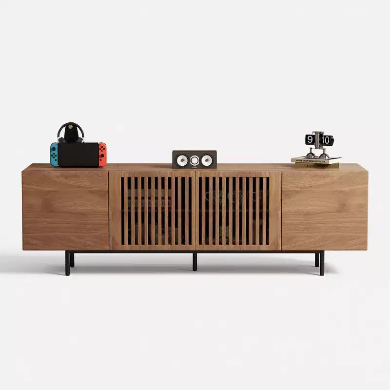 Meuble TV contemporain en noyer de 180 cm, centre de divertissement multifonctionnel pour salon et chambre à coucher