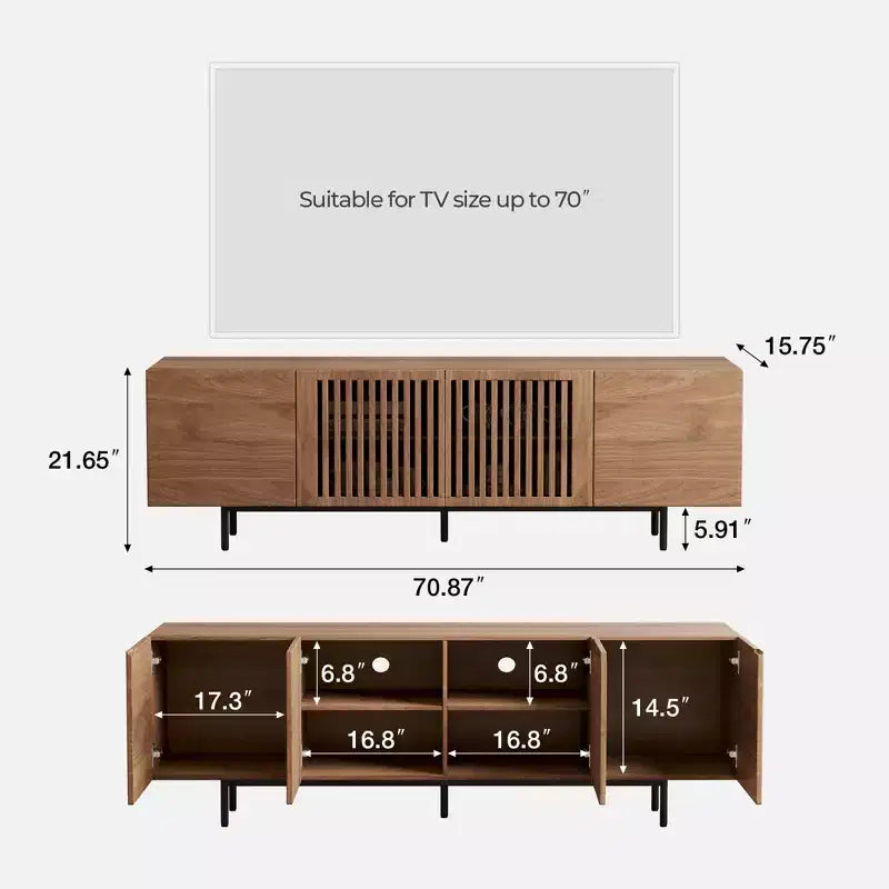 Meuble TV contemporain en noyer de 180 cm, centre de divertissement multifonctionnel pour salon et chambre à coucher