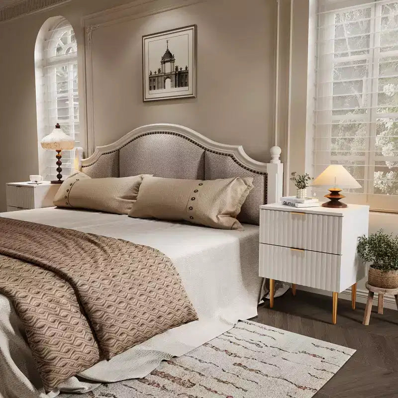 Table de chevet cannelée avec station de recharge et 2 tiroirs, table de chevet dorée et en bois avec ports USB et prises, pour chambre à coucher, appartement