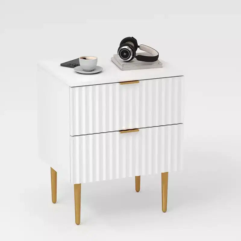 Table de chevet cannelée avec station de recharge et 2 tiroirs, table de chevet dorée et en bois avec ports USB et prises, pour chambre à coucher, appartement