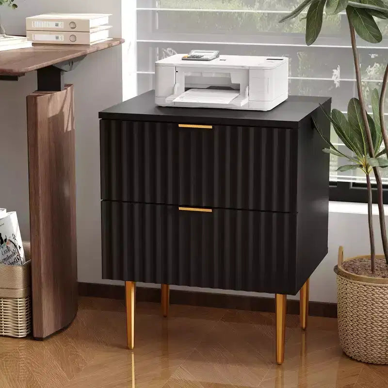 Table de chevet cannelée avec station de recharge et 2 tiroirs, table de chevet dorée et en bois avec ports USB et prises, pour chambre à coucher, appartement