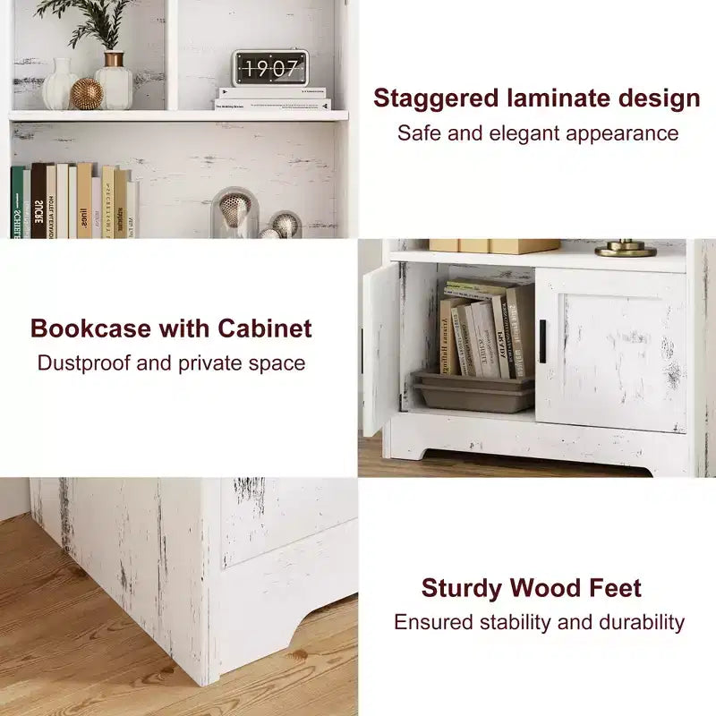 Étagère de rangement moderne à 4 niveaux avec éclairage, bibliothèque haute blanche avec portes et étagères, bibliothèque avec placards de rangement pour le salon
