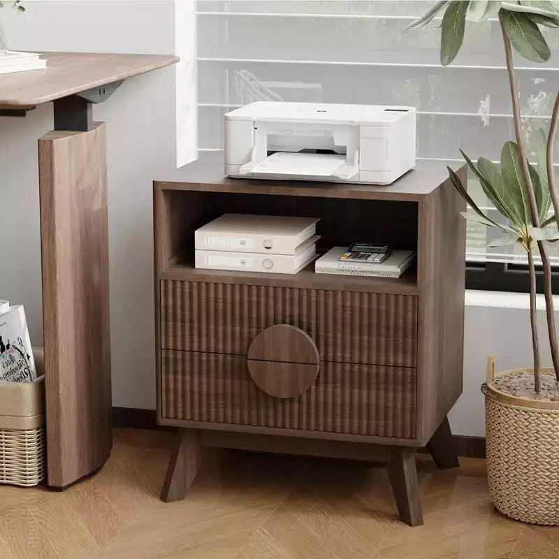 Table de chevet cannelée, table de chevet haute en bois avec ports USB et prises de courant, 2 tiroirs et étagère ouverte, table d'appoint moderne pour chambre à coucher