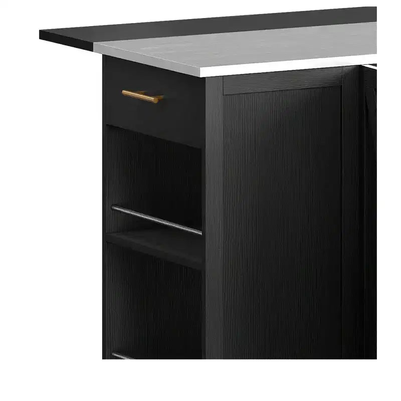Îlots de Cuisine Roulants avec Poubelle Intégrée et Sièges, Table à Manger Pliante avec 2 Tabourets, Table à Manger Roulante avec Prise Électrique, Étagère à Épices
