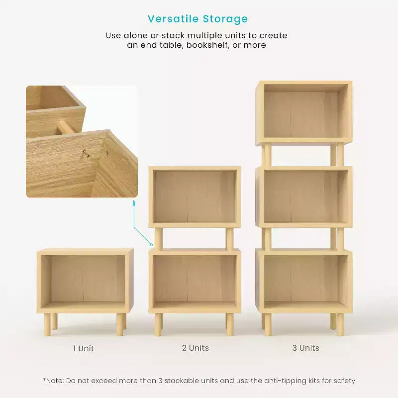 Table d'appoint cube de rangement empilable avec pieds en bois d'hévéa