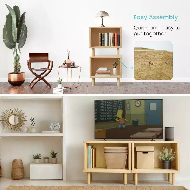 Table d'appoint cube de rangement empilable avec pieds en bois d'hévéa
