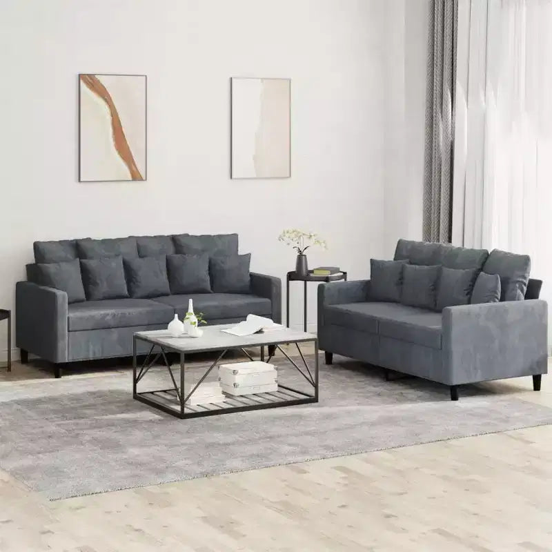 Ensemble de canapé 2 pièces avec coussins en velours gris foncé
