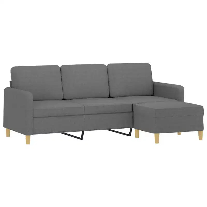 Canapé 3 places avec fauteuil et repose-pieds en tissu pour salon - Gris foncé