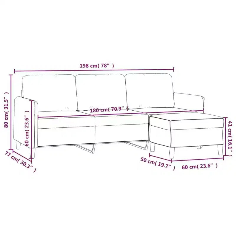 Canapé 3 places avec fauteuil et repose-pieds en tissu pour salon - Gris foncé
