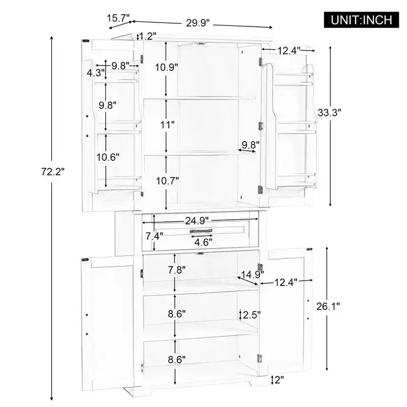 Armoire de rangement de salle de bain, Armoire haute grand meuble de rangement avec 2 tiroirs et étagères ouvertes