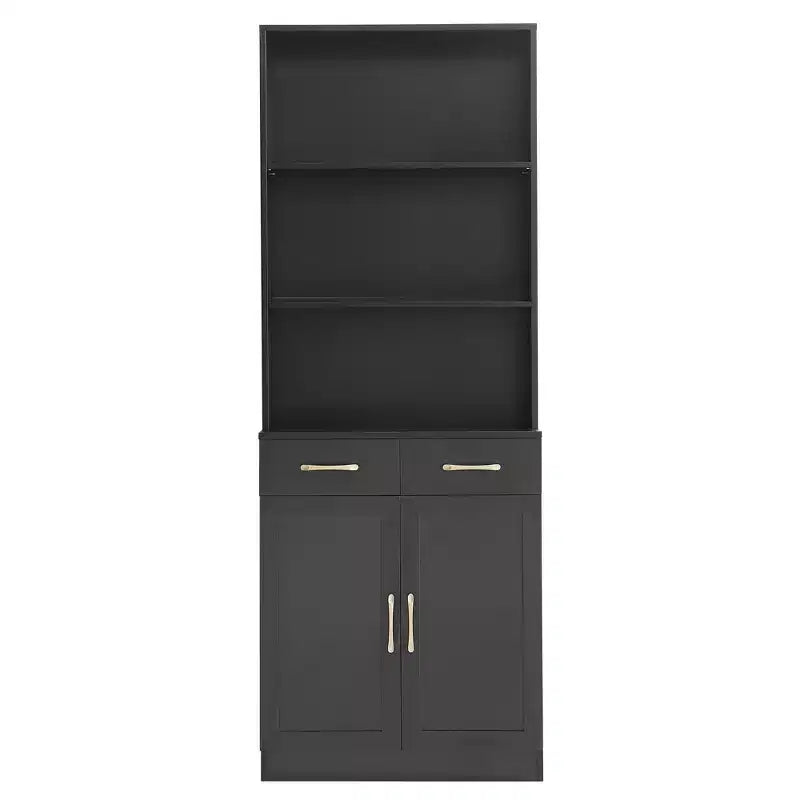 Armoire de rangement de salle de bain, Armoire haute grand meuble de rangement avec 2 tiroirs et étagères ouvertes