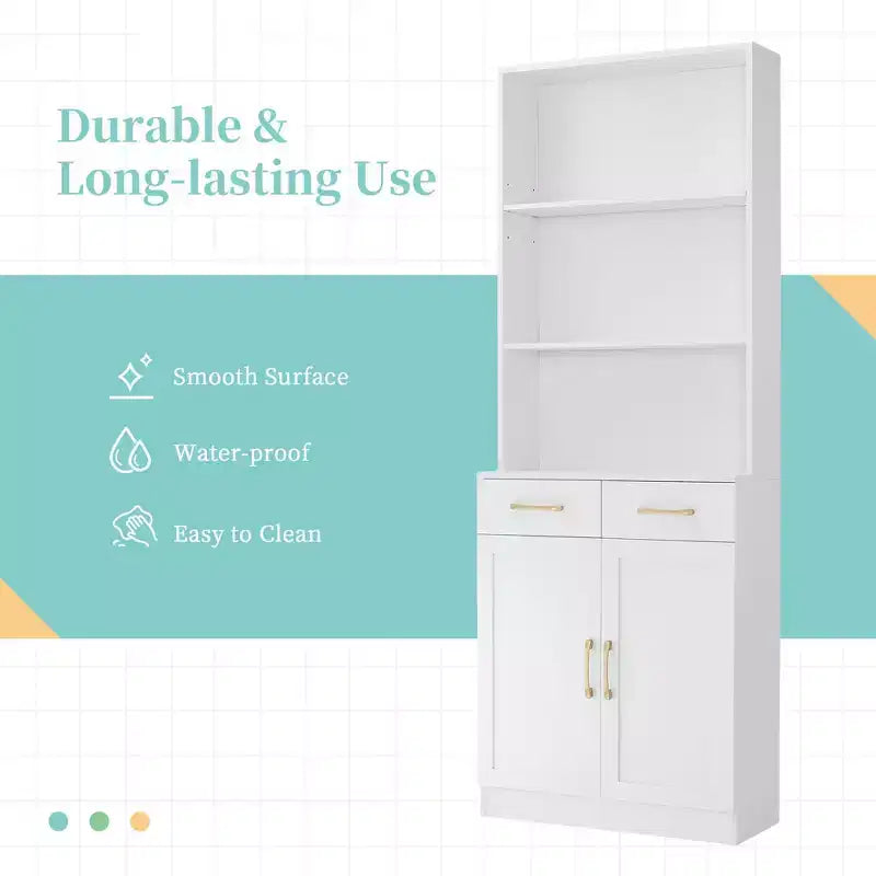 Armoire de rangement de salle de bain, Armoire haute grand meuble de rangement avec 2 tiroirs et étagères ouvertes